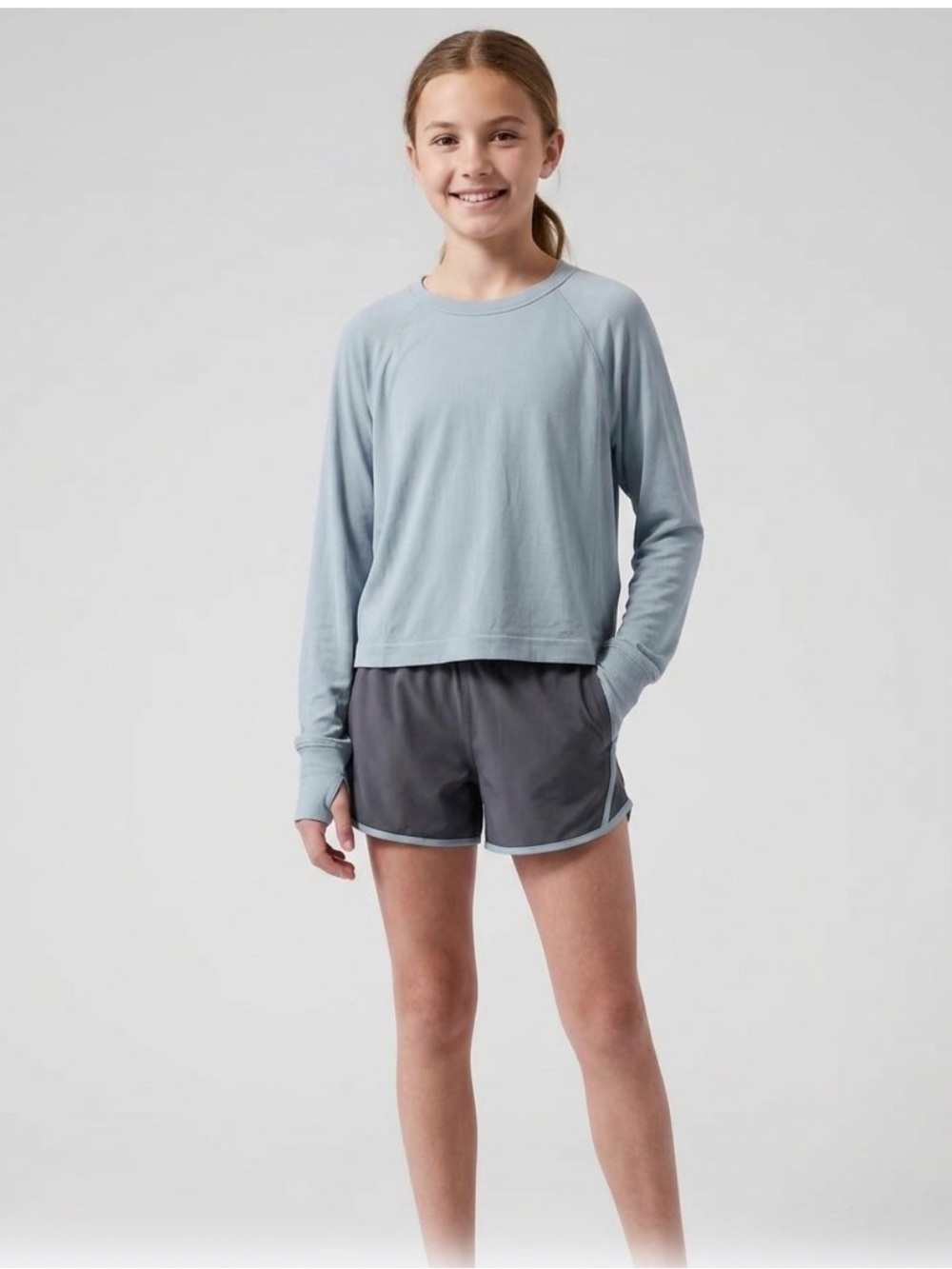 Athleta Girls Light Blue Long Sleeve Crew Top